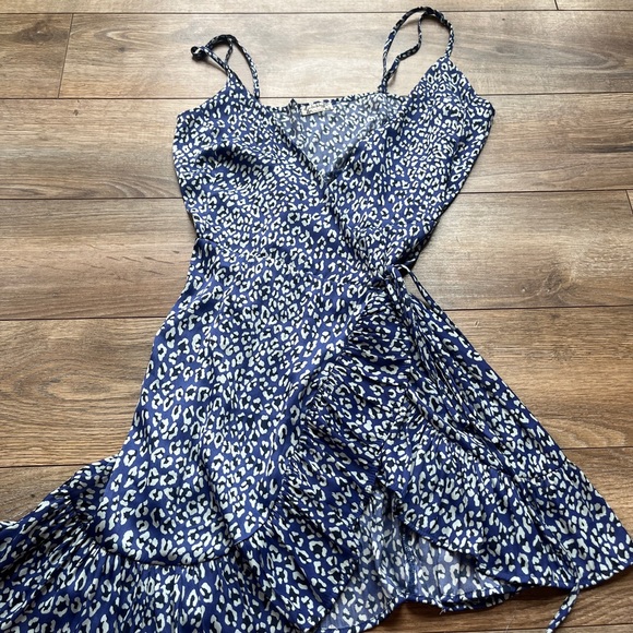 Free People All My Love Blue Cheetah Wrap Slip Mini Dress M - Picture 2 of 4